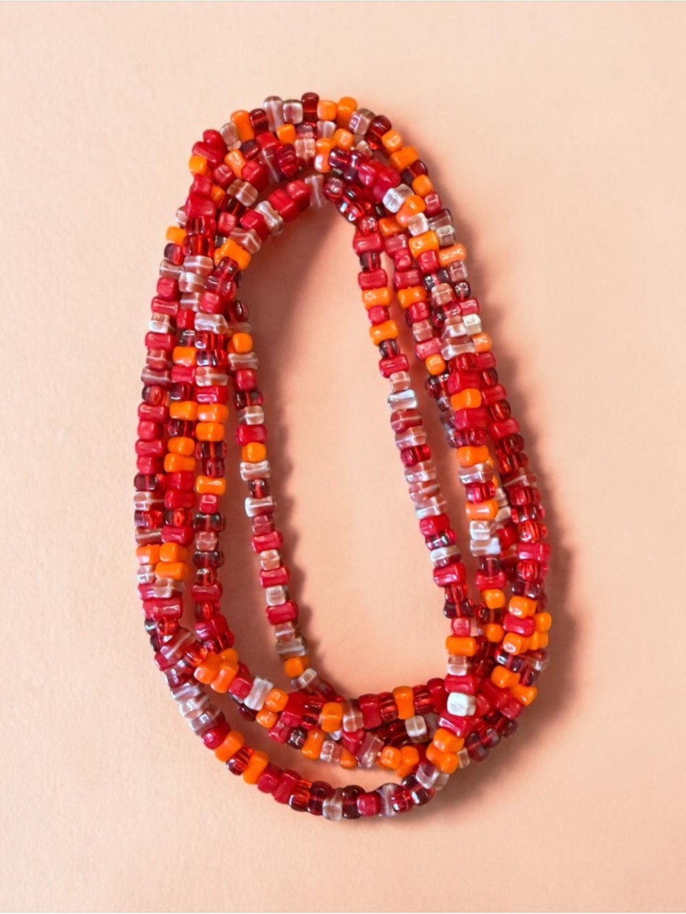 Vintage long strand Red & Orange Rectangular Bead Necklace 49” - Picture 1 of 15
